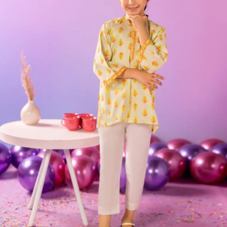 yellow lawn printed kurta