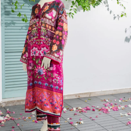multicolor silk printed 2pc stitched