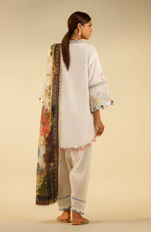 Unstitched Embroidered 3 Piece Muzlin Suit