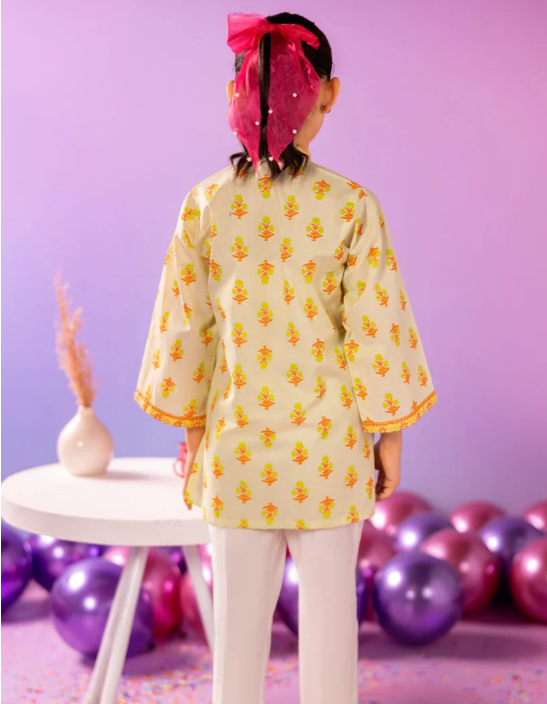 yellow lawn printed kurta