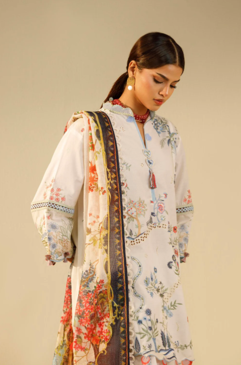 Unstitched Embroidered 3 Piece Muzlin Suit