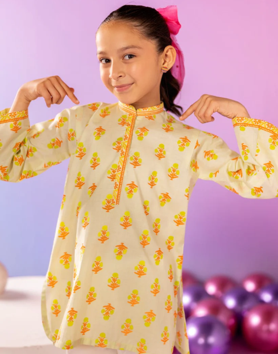 yellow lawn printed kurta