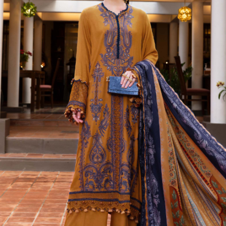3 Piece Unstitched Embroidered Twill Linen Suit