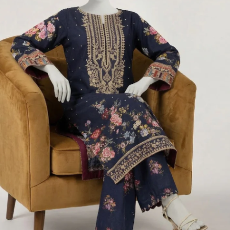 blue raw silk embroidered co-ord set