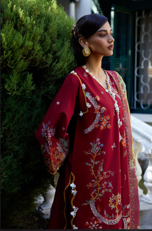 Unstitched Embroidered 3 Piece Muzlin Suit
