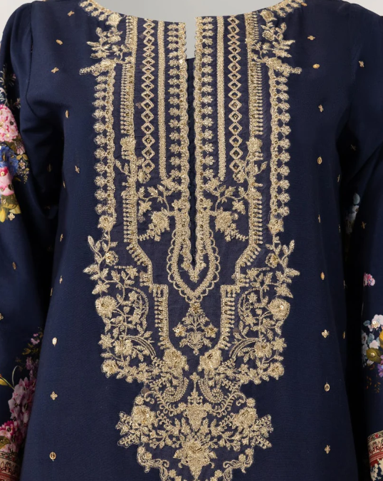 blue raw silk embroidered co-ord set