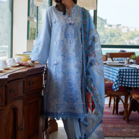 Unstitched Embroidered 3 Piece Muzlin Suit