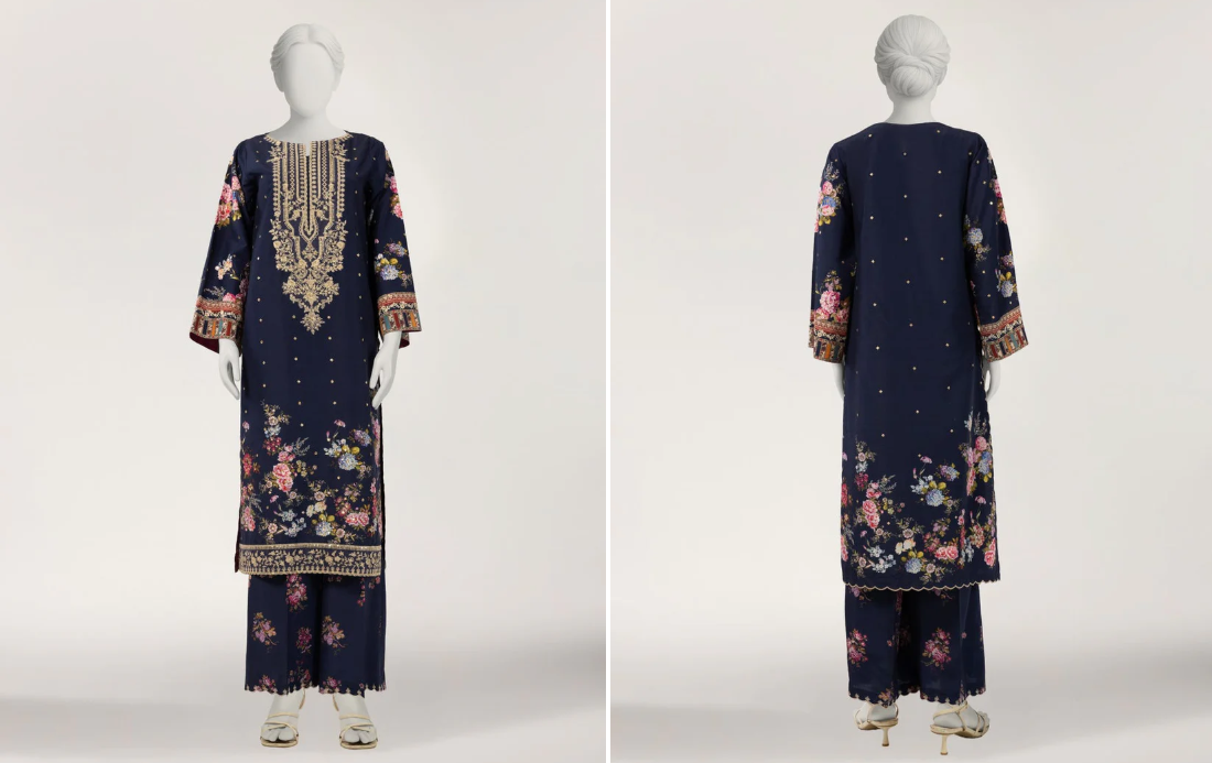 blue raw silk embroidered co-ord set