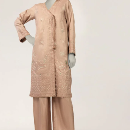 pink raw silk embroidered co-ord set