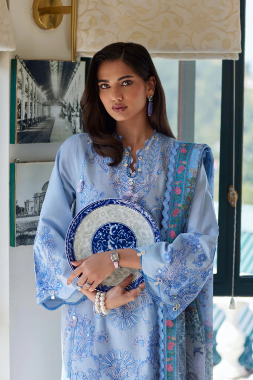Unstitched Embroidered 3 Piece Muzlin Suit
