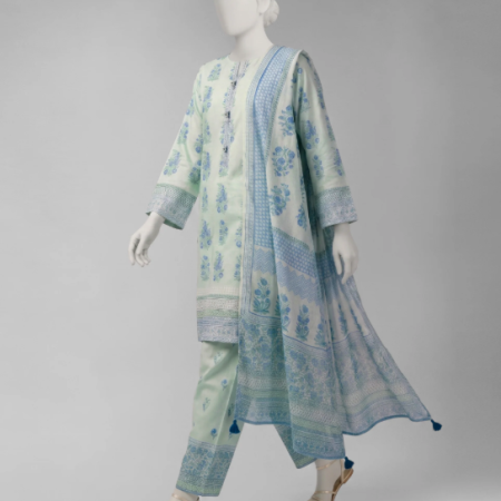light green lawn paste printed unstitched 3pc