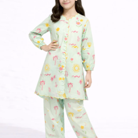 green lawn printed stitched 2pc