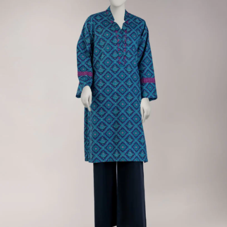 teal light khaddar printed unstitched 1pc