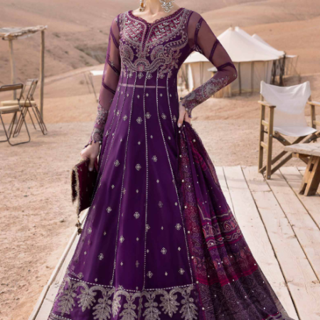 3 Piece Unstitched Embroidered Net Suit | D-2507-B