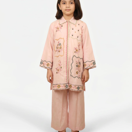 pink lawn embroidered stitched 2pc