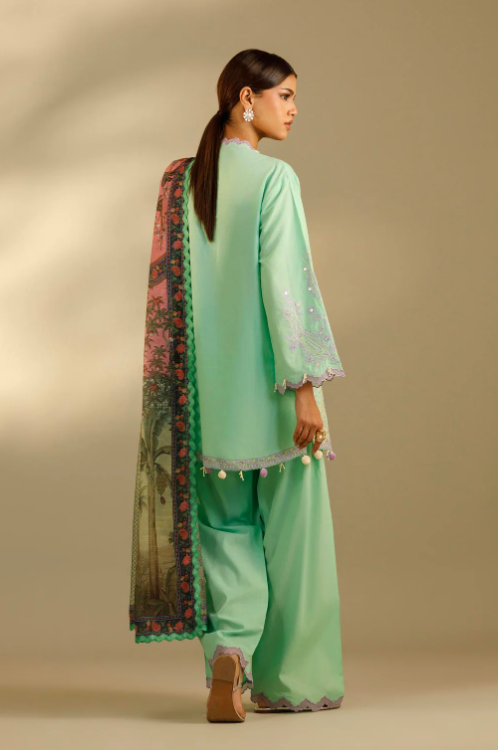 Unstitched Embroidered 3 Piece Muzlin Suit