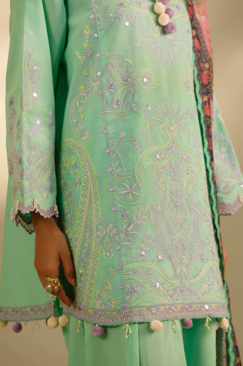 Unstitched Embroidered 3 Piece Muzlin Suit