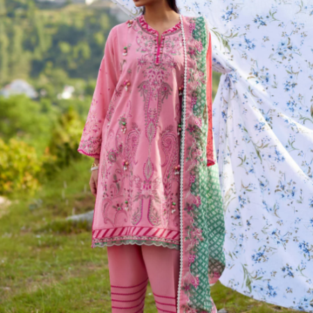 Unstitched Embroidered 3 Piece Muzlin Suit