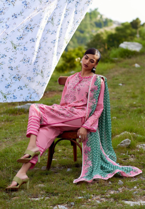 Unstitched Embroidered 3 Piece Muzlin Suit