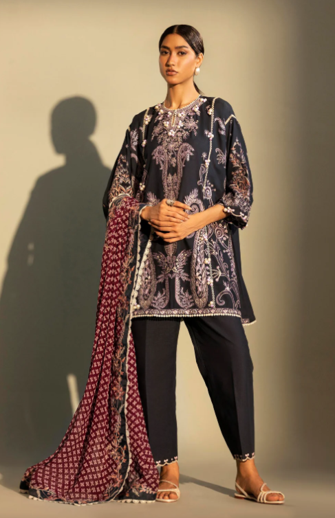 Unstitched Embroidered 3 Piece Muzlin Suit