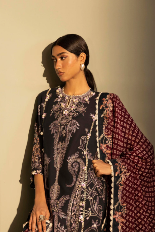 Unstitched Embroidered 3 Piece Muzlin Suit