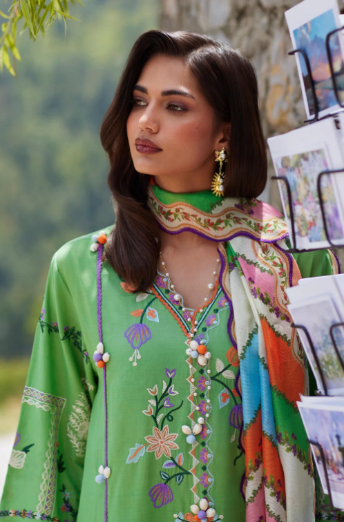 Unstitched Embroidered 3 Piece Muzlin Suit