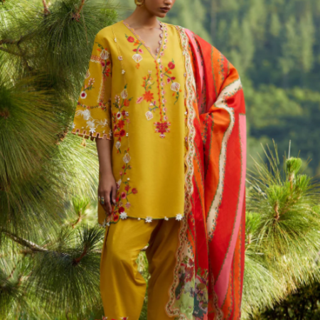 Unstitched Embroidered 3 Piece Muzlin Suit