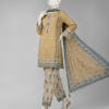 cream lawn paste printed unstitched 3pc