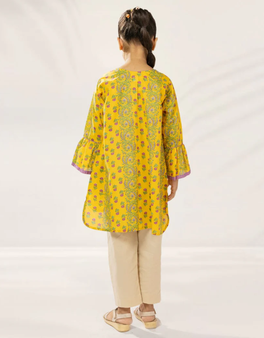 yellow printed lawn kurta