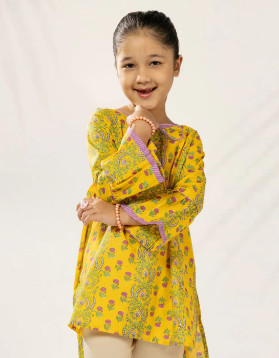 yellow printed lawn kurta