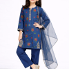 blue lawn embroidered stitched 3pc
