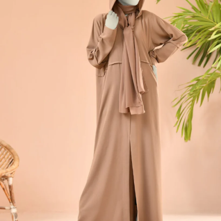 light brown georgette abaya | jjab-22-049
