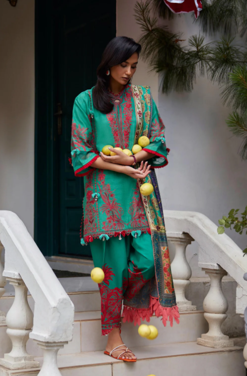 Unstitched Embroidered 3 Piece Muzlin Suit