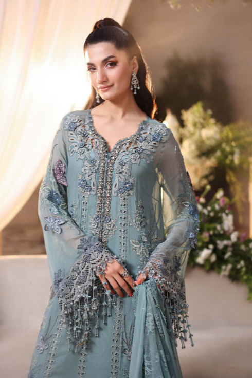 3 Piece Unstitched Embroidered Chiffon Suit