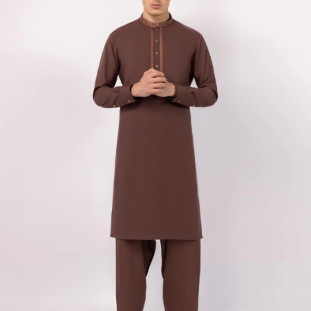 brown semi-formal kameez shalwar