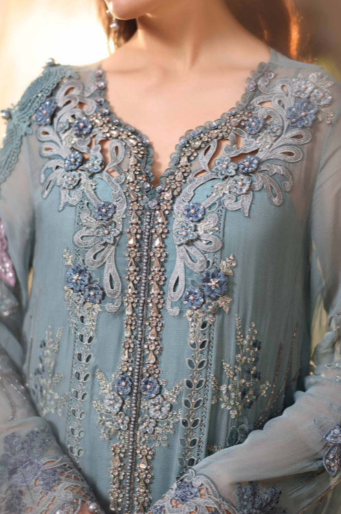 3 Piece Unstitched Embroidered Chiffon Suit