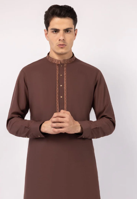 brown semi-formal kameez shalwar