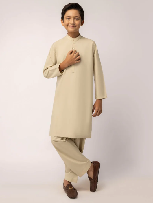 beige blended kameez shalwar