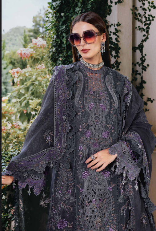 MariaB 3 Piece Unstitched Embroidered Velvet Suit