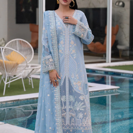 Maryum & Maria Marusia Luxury Embroidered Light Blue Stitched 3-Piece Suit - MSS6341