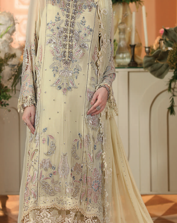 Maria.B Luxury Tissue Applique Chiffon 3-Piece Suit – D8 Light Yellow