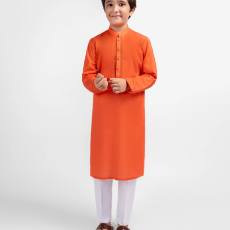 J. orange semi-formal cotton kurta