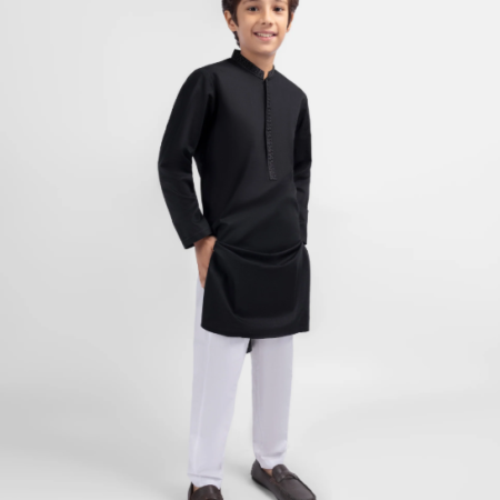 J. black cotton semi-formal kurta