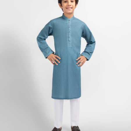 J. blue cotton semi-formal printed kurta