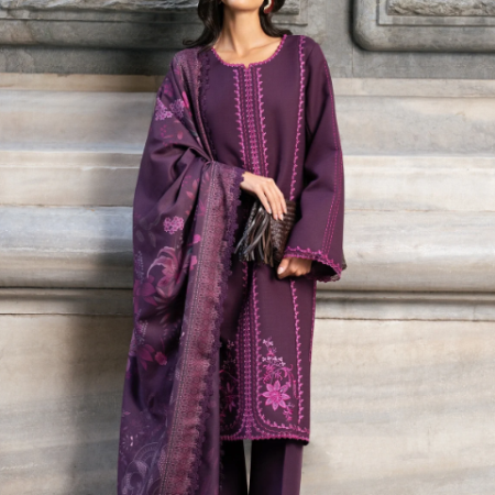 MAUVE – Plum Purple Embroidered Slub Linen 3-Piece Suit by Rang Rasiya